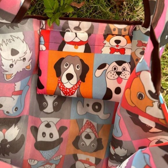 Friendly Dogs Shopping Tote Large Packable Multi Color - Picture 3 of 3